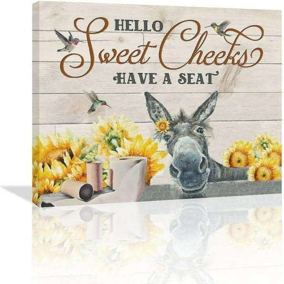 Asdg12s-Framed Farmhouse Donkey Wall Art for Bathroom Funny Donkey Birds Wall Decor Have a Seat Sunflower Pictures Print Painting Rustic Farm Flower Artwork Canvas Home Decor for Bedroom Living