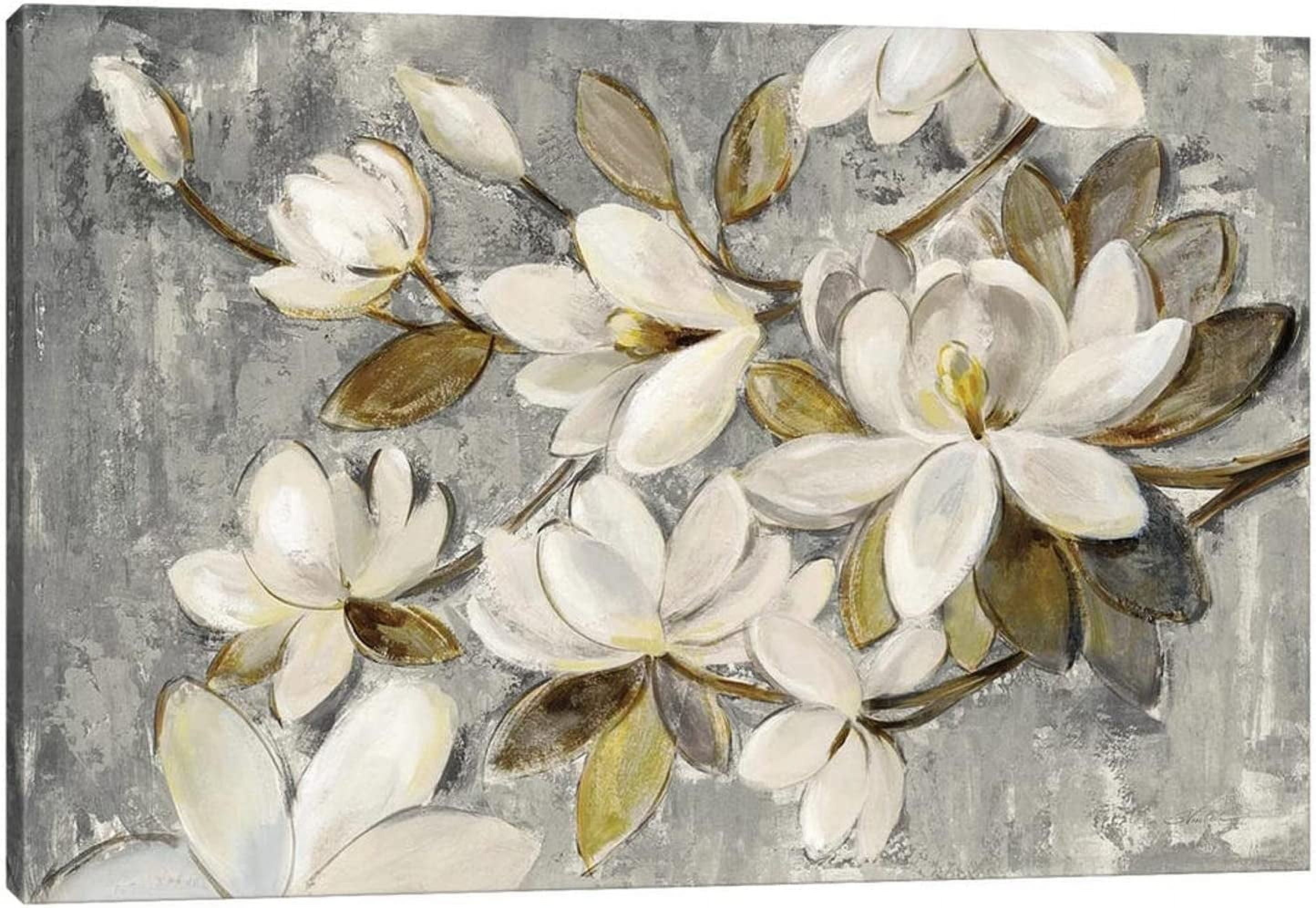 12"x18" Magnolia Simplicity Gray and White Canvas Art