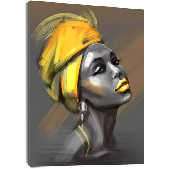 Asdg12s-Framed African American Women Canvas Wall Art Black Woman Yellow Hair Beauty Abstract Painting Canvas Prints Living Room Bedroom Bathroom Home Decoration Ready to Hang,12x16 inch