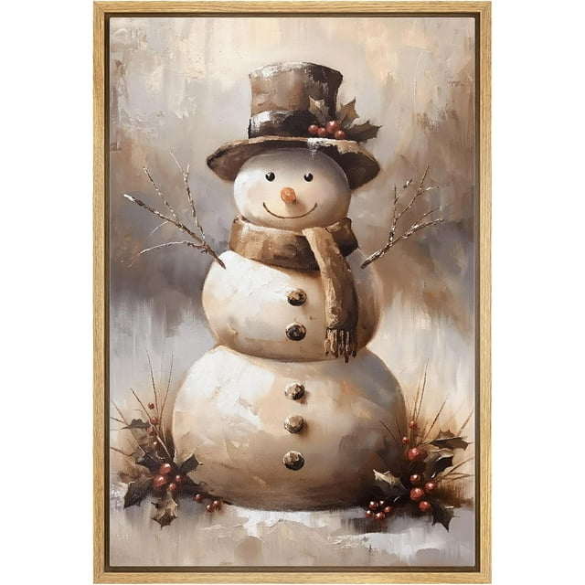 Asdg12s-Framed Canvas Print Wall Art Charming Snowman Smiling Snowman ...