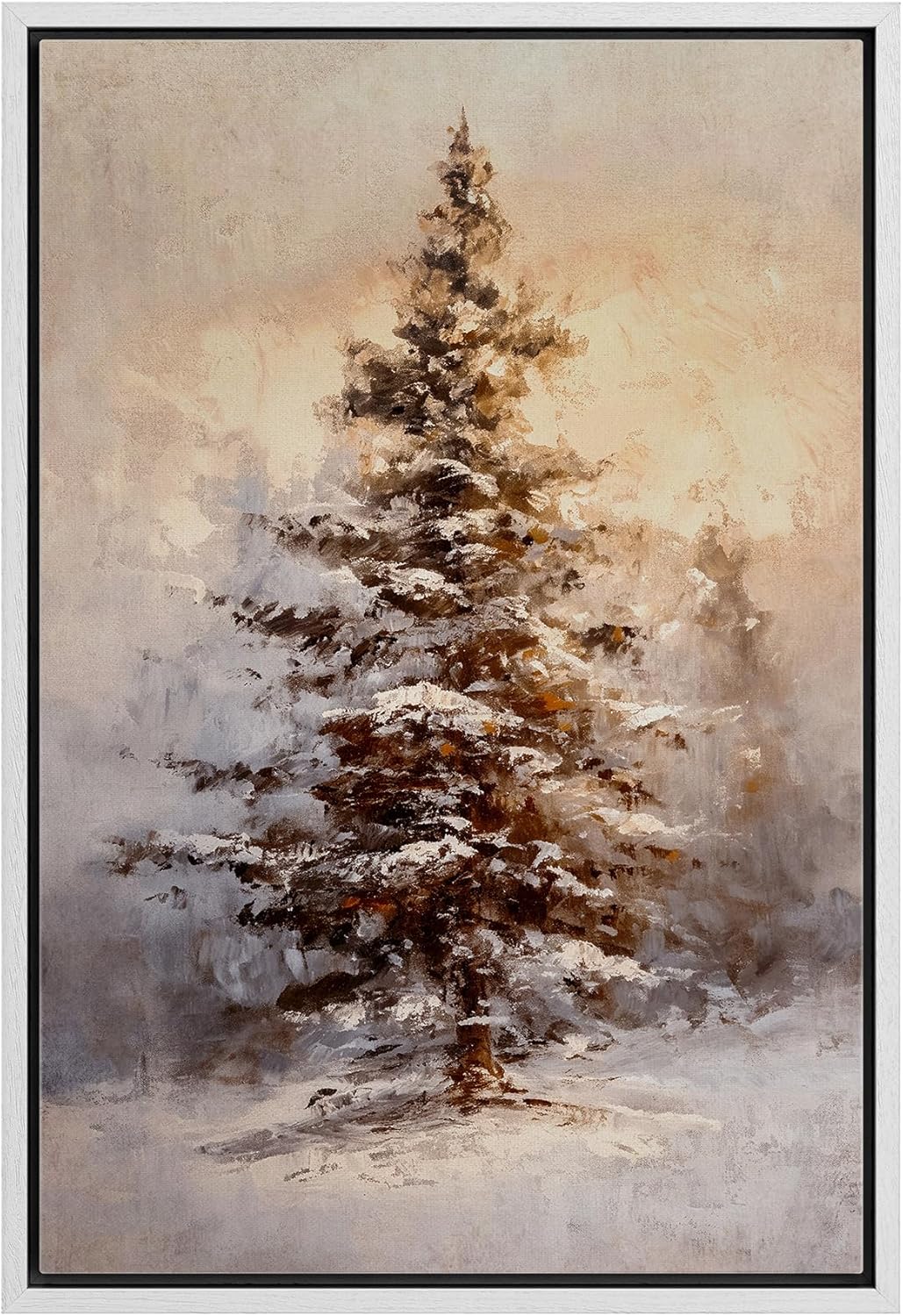 Asdg12s-Framed Canvas Print Wall Art Snowy Pine Tree Serene Christmas ...