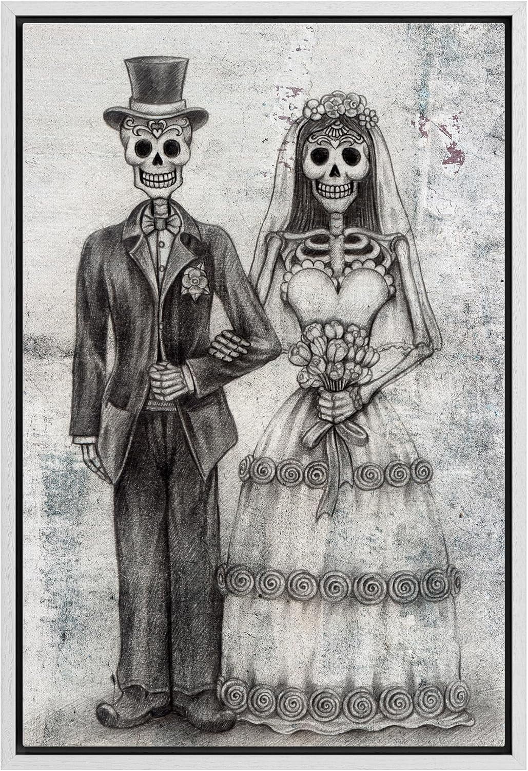 Modern Gothic Skull Couple Wedding Framed Canvas Print, 12x18 Inches