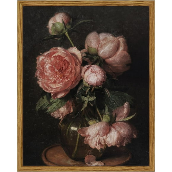 Asdg12s-Framed Canvas Prints Art Vintage Decor, Flower Pictures Decor Aesthetic, Small Wall Art, Desk Shelf Decor, Rose Floral Paintings Decor For Bedroom Bedroom Office Decor, 8"x10"