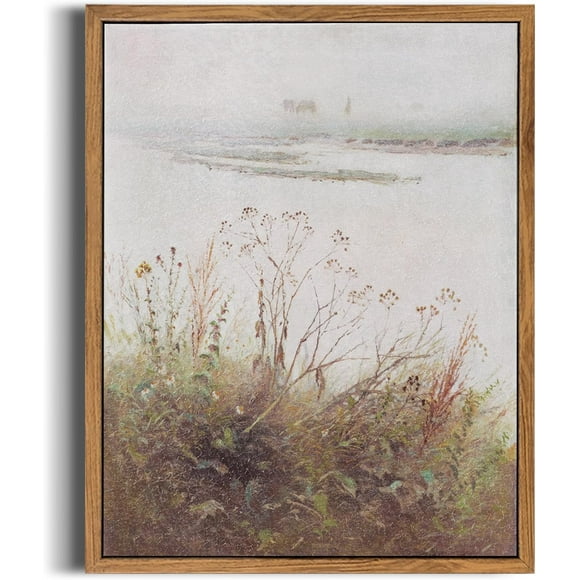 Asdg12s-Framed Small Canvas Wall Art Print, 8×10in Vintage Wall Art Decor for Living Room Autumn By the River Landscape Wall Art Prints Classic Nature Oil Painting for Bedroom Office Home Decor
