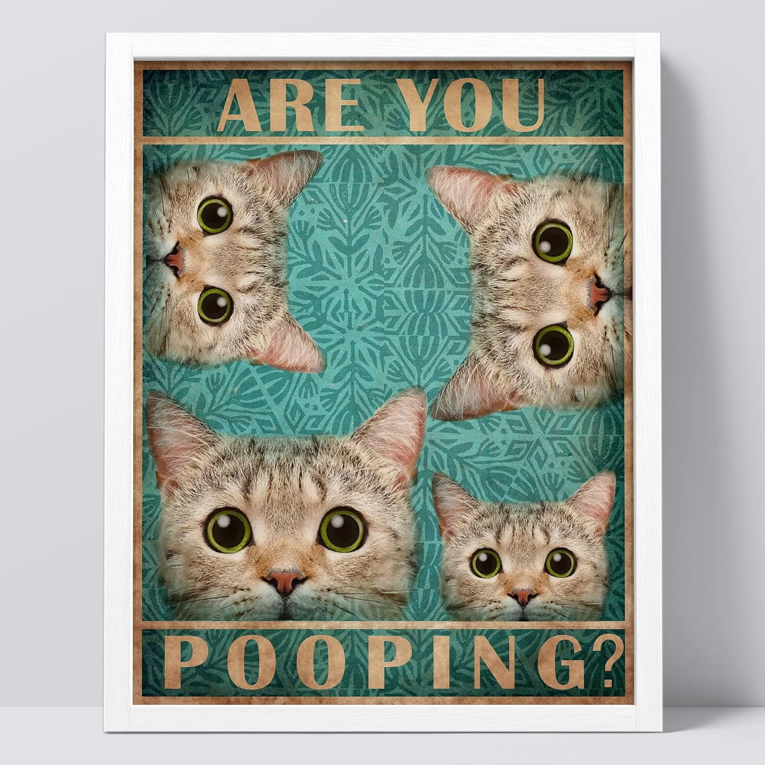 Asdg12sFramed are You Pooping Wall Art, Funny Sneaky Tabby Cat