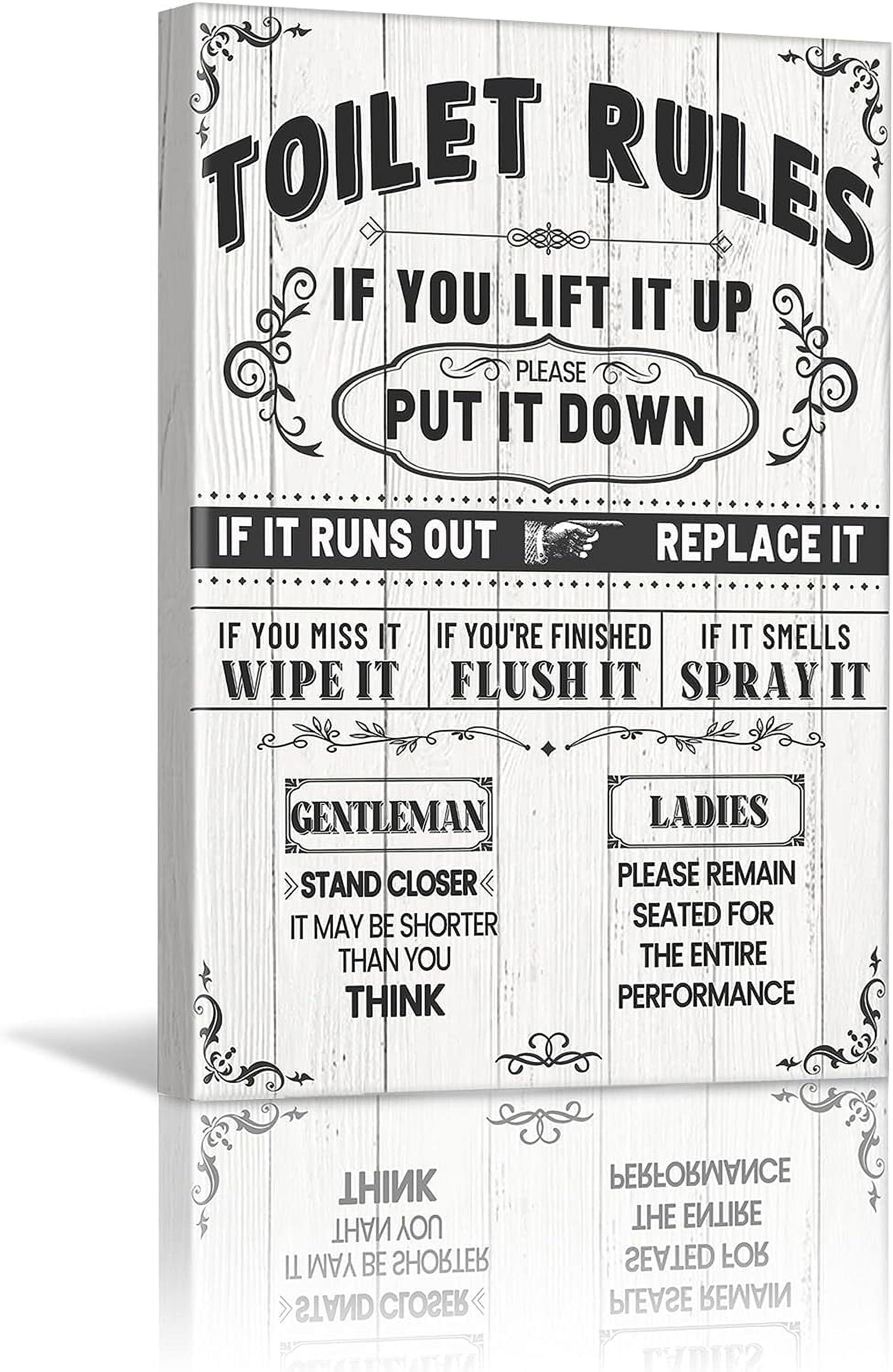 Asdg12s-Funny Toilet Rules Wall Decor Bathroom Canvas Wall Art Rustic ...