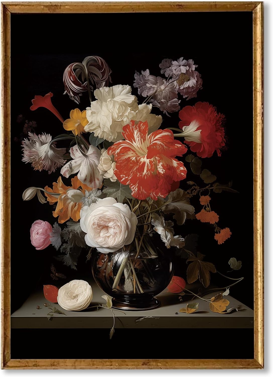 Victorian Gothic Floral Still Life Canvas Art in Dark Academia Style