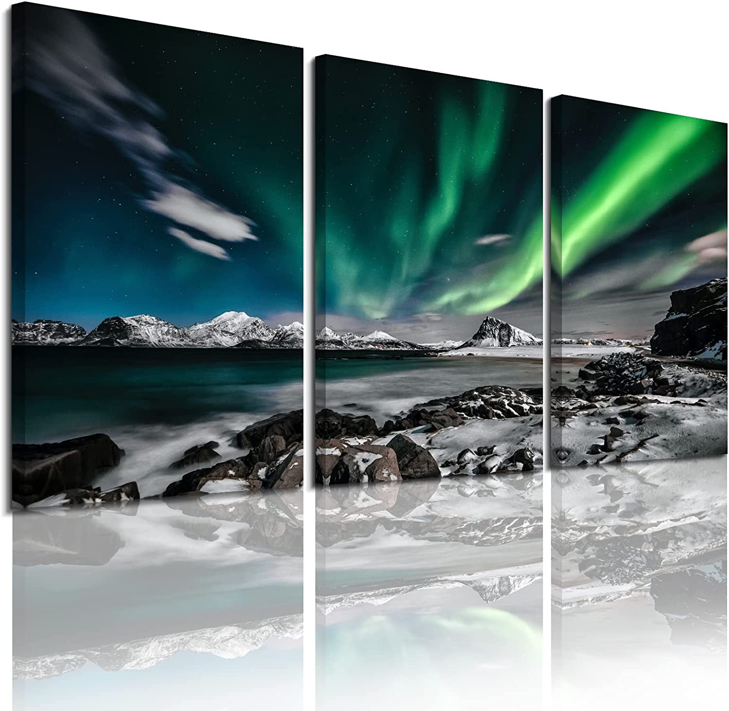 Aurora Borealis Green Sky Canvas Wall Art Set