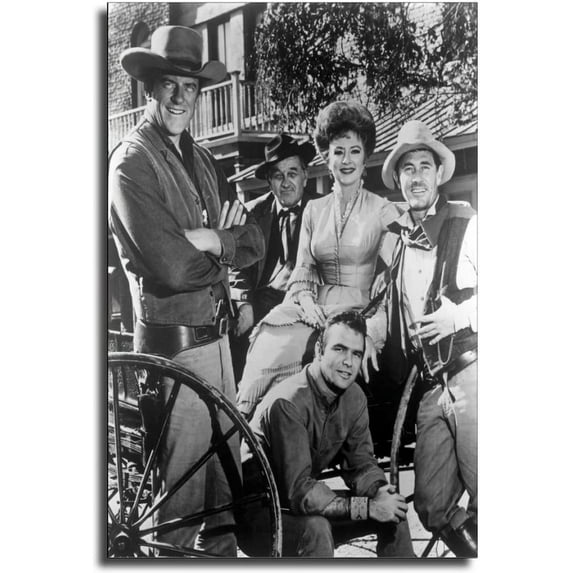 Asdg12s-Gunsmoke Cast Black and White Poster Decorative Painting Canvas Wall Art Living Room Posters Bedroom Painting