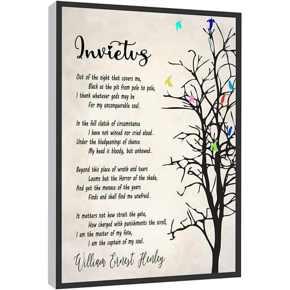 Asdg12s-Invictus Poem By William Ernest Henley Wall Art Motivational Poster Canvas Wall Art For Home Office Ready to Hang