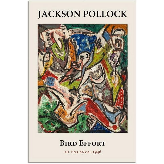 Asdg12s Jackson Pollock Canvas Print Poster,The Bird Effort Abstract Classical Art Prints for Livingroom,Colorful Famous Painting Replica Print Artwork for Bed Room,Office - 12''x18'' Un