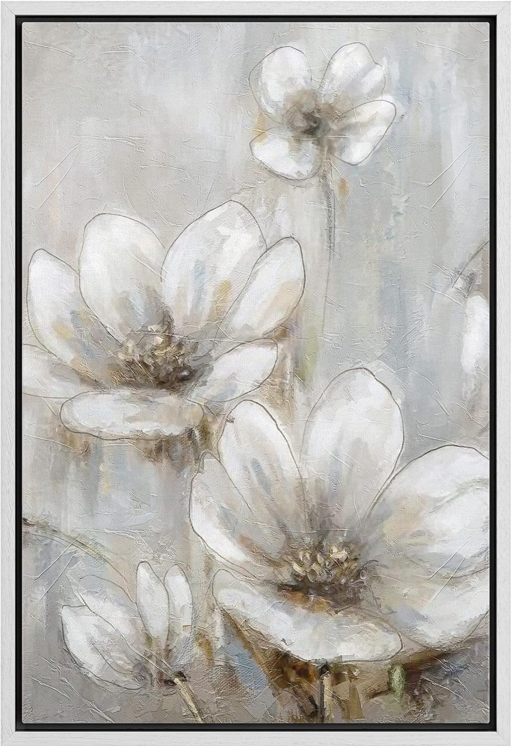 White Framed Canvas Print of Garden Daisies