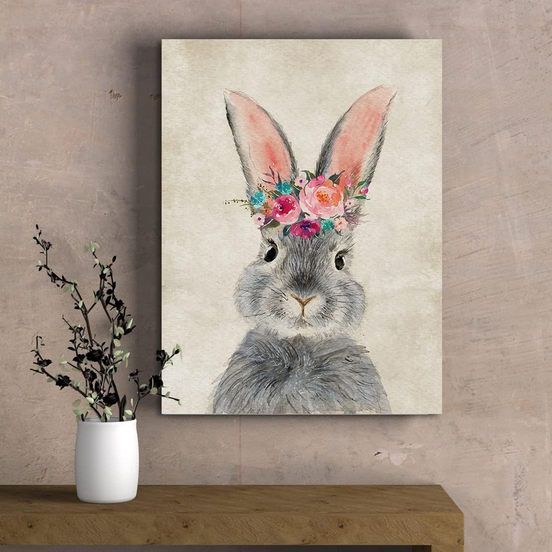 Asdg12s-KSIW-Retro Bunny Rabbit Canvas Wall Art Country Animal Painting ...
