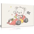 thumbnail image 1 of Asdg12s-, Kids Bedroom Canvas Wall Art for Babies, Framed Pictures for Baby Room, Nursery Decor, Bear Driving Racing Car, Print for Special Occasions (76x51 cm), 1 of 7