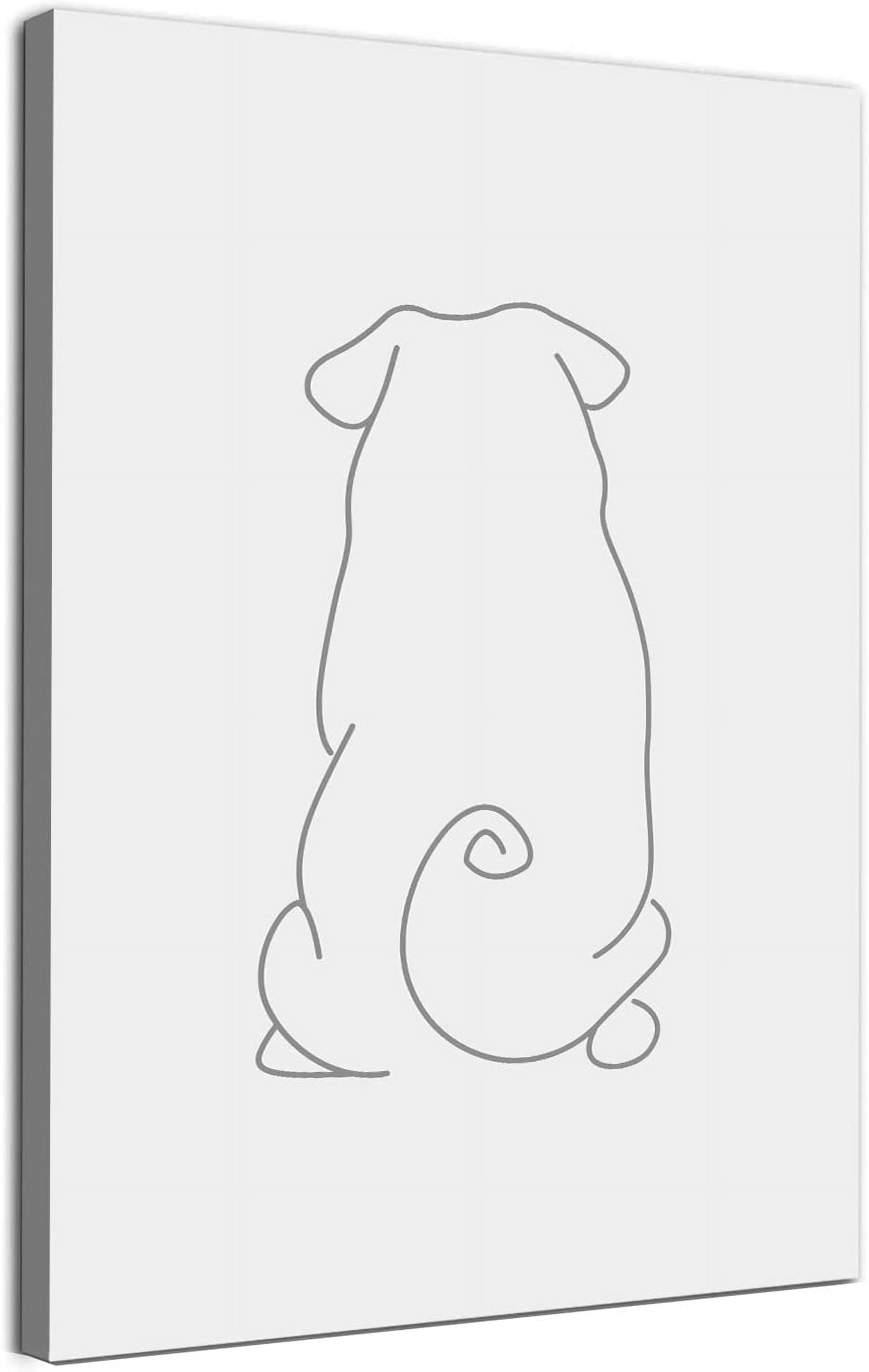 Minimalist Black and White Canvas Dog Line Art 24x16