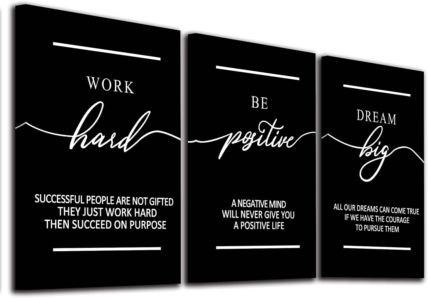 Black and White Motivational Quote Canvas Wall Art Set