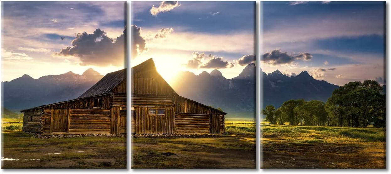 Asdg S Old Barn Canvas Wall Art For Living Room Rustic Cabin At Sunset Large Wall Art Modern