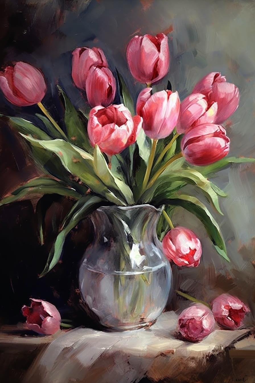 Asdg12s-Pink Flower Wall Art - Pink Tulips - Floral Picture Canvas ...