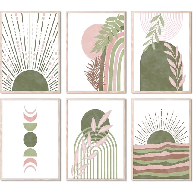 Asdg12s Sage Green Boho Wall Art, Minimalist Wall Art Wall Decor