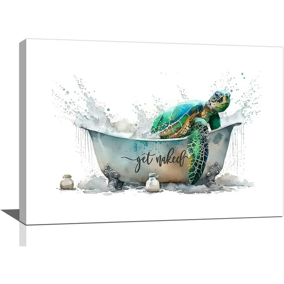 Asdg12s-Sea Turtle Bathroom Decor Wall Art Funny Teal Turtle Bathtub Pictures Wall Decor Country Bathroom Sign Canvas Print Painting Framed Artwork Modern Home Decorations For Toilet 24"x16"
