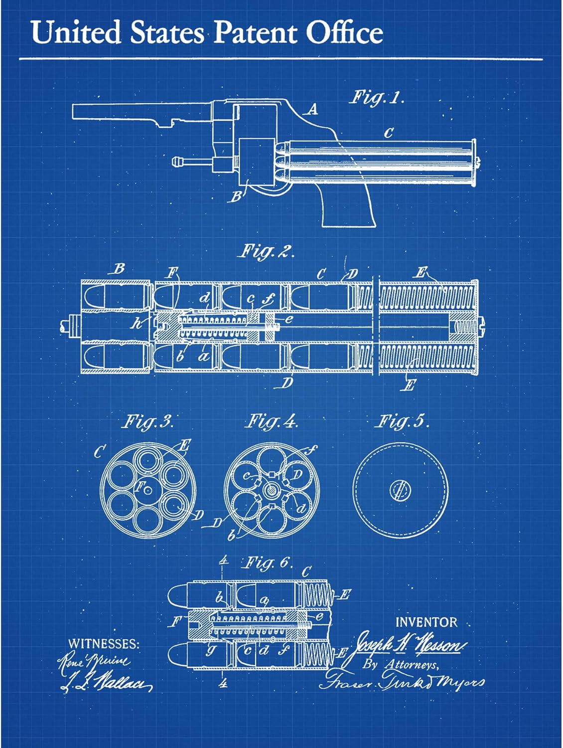 Asdg12s-Smith Wesson Revolver Gun Pistol 1917 Vintage Patent Premium Wall Art Canvas Print ...