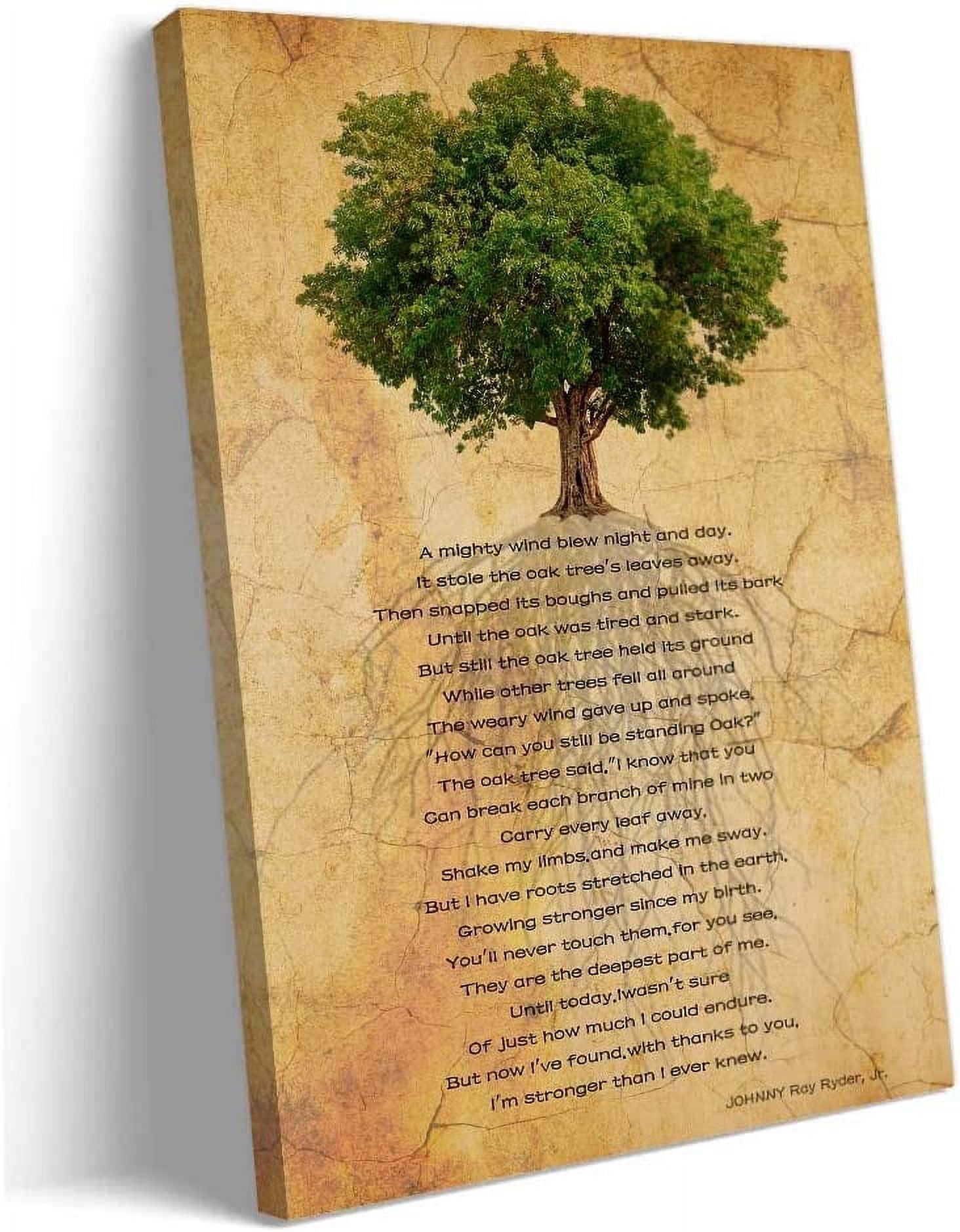 Inspirational Oak Tree Poem Canvas Wall Art with Wooden Frame