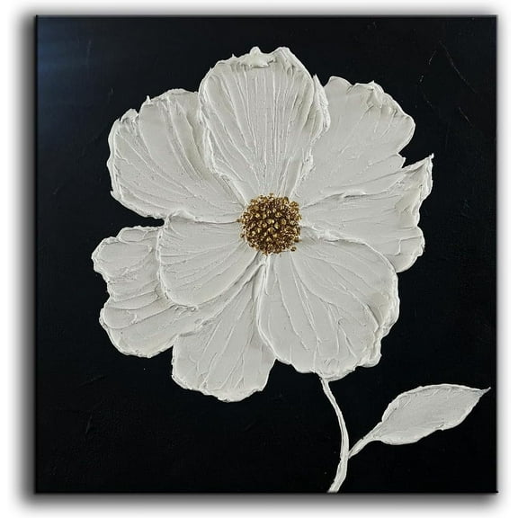 Asdg12s-Thick Texture Flowers Abstract Oil Painting HandPainted Black and White Wall Art Minimalist modern Art Paintings Home Living room Room Dining Room Bedroom Wall Decorative Art Oil Painting