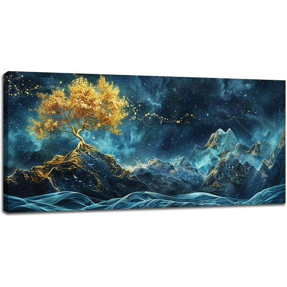 Asdg12s-Tree of Life Canvas Large Wall Art for Living Room Abstract River Mountain Framed Prints Pictures Golden Tree Painting Artwork Office Home Decor for Bedroom Dining 60"x30"