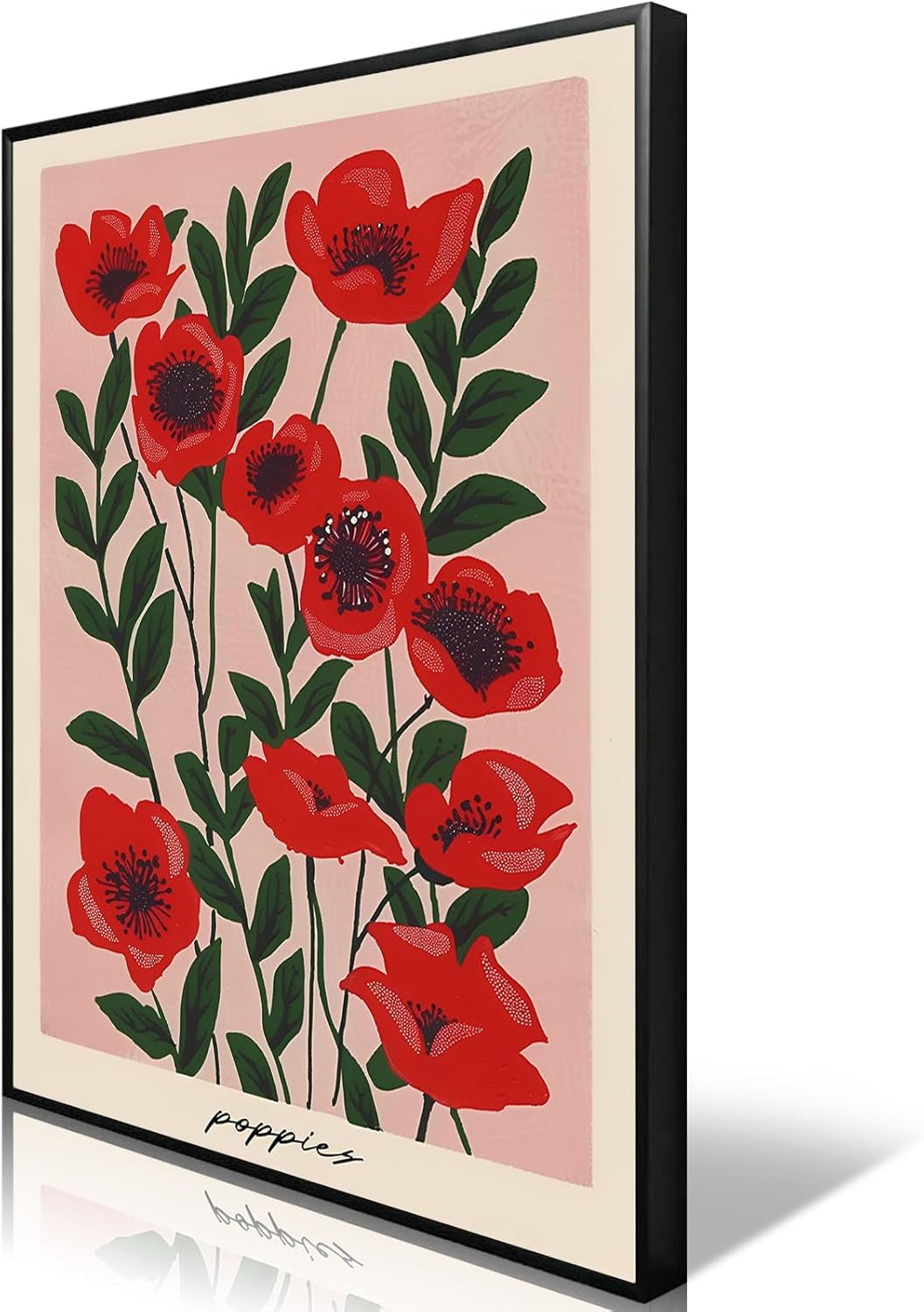 Vintage Red Poppy Landscape Abstract Canvas Wall Art 16 x 24