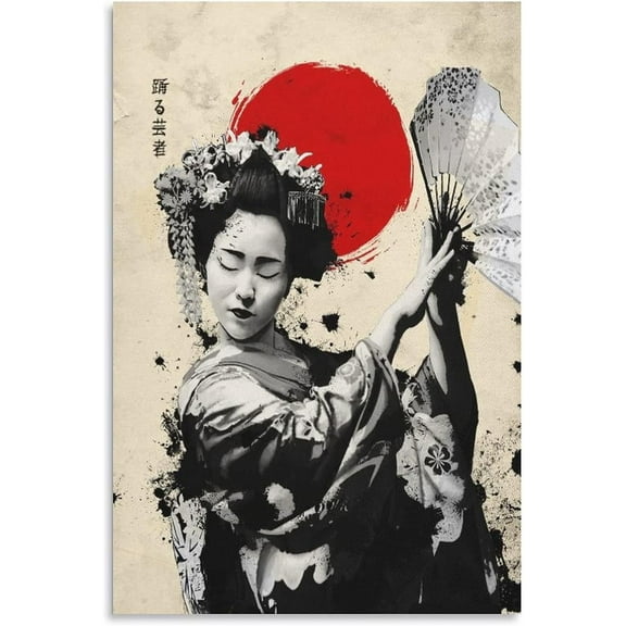 Asdg12s Vintage Japanese Samurai Dancing Geisha Poster Canvas Painting Wall Art Picture Print Room Home Decor Un 24 x36 inches