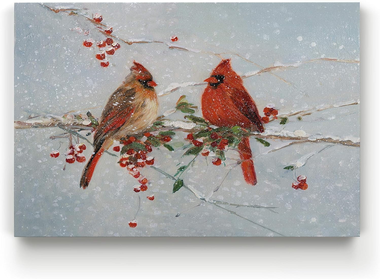 Winter Cardinals Abstract Landscape Canvas Print in Red and Brown
