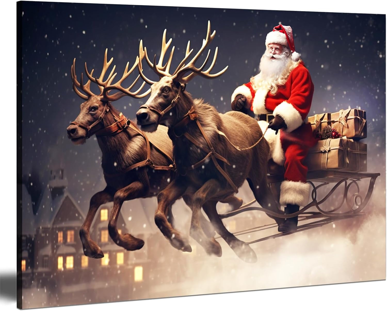 Asdg12s-Wall Art Prints Santa Claus Reindeer with Sleigh Christmas Art ...