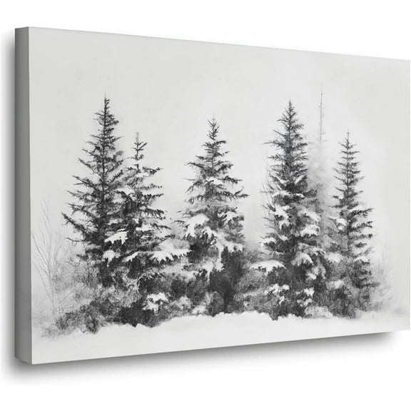 Asdg12s-Framed Winter scene wall art winter wall decor holiday canvas print painting poster evergreen tree in the snow picture perfect winter holiday gift farmhouse home bedroom living room room