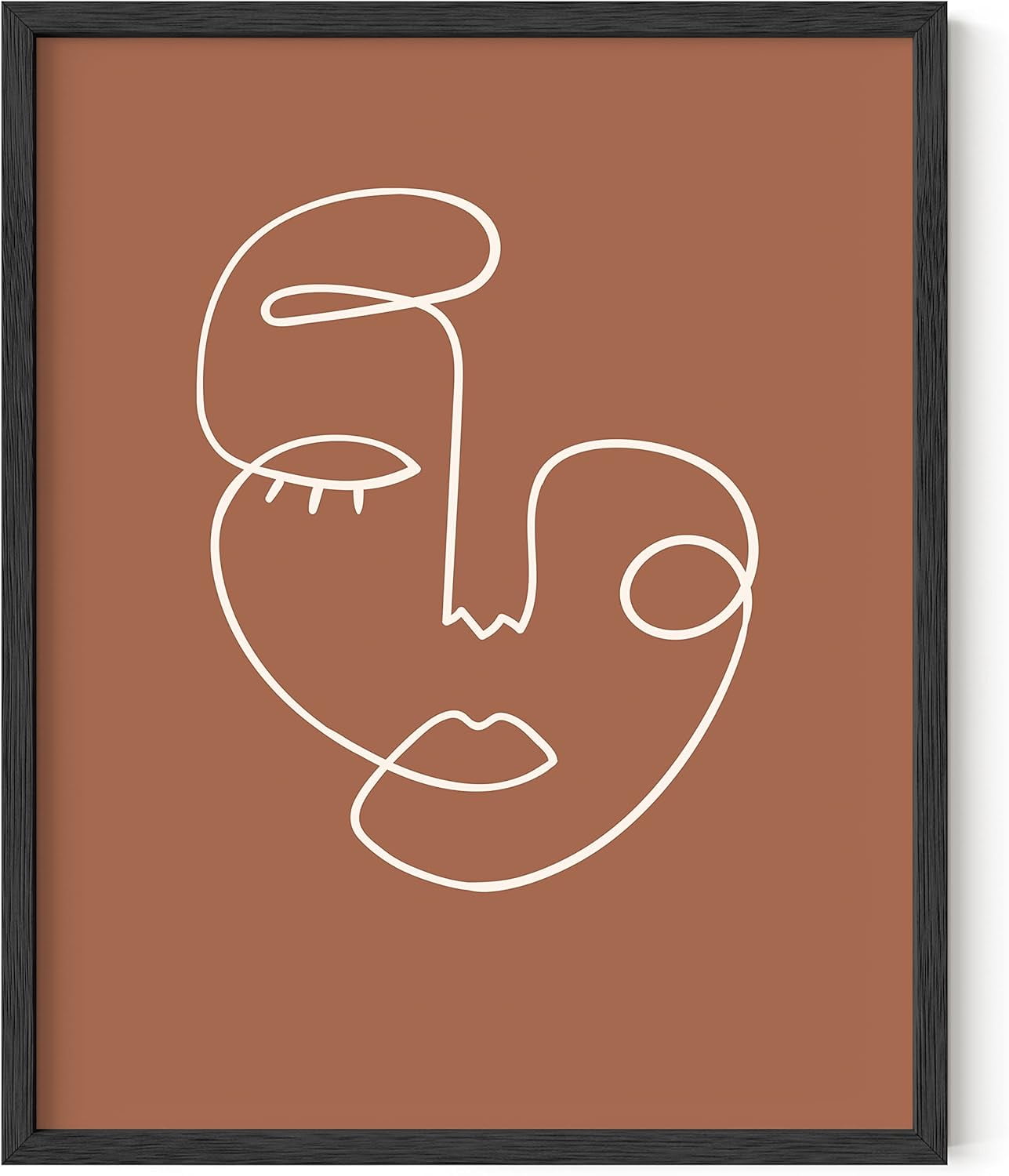 Clay Abstract Face Line Drawing Wall Art in Natural Frame