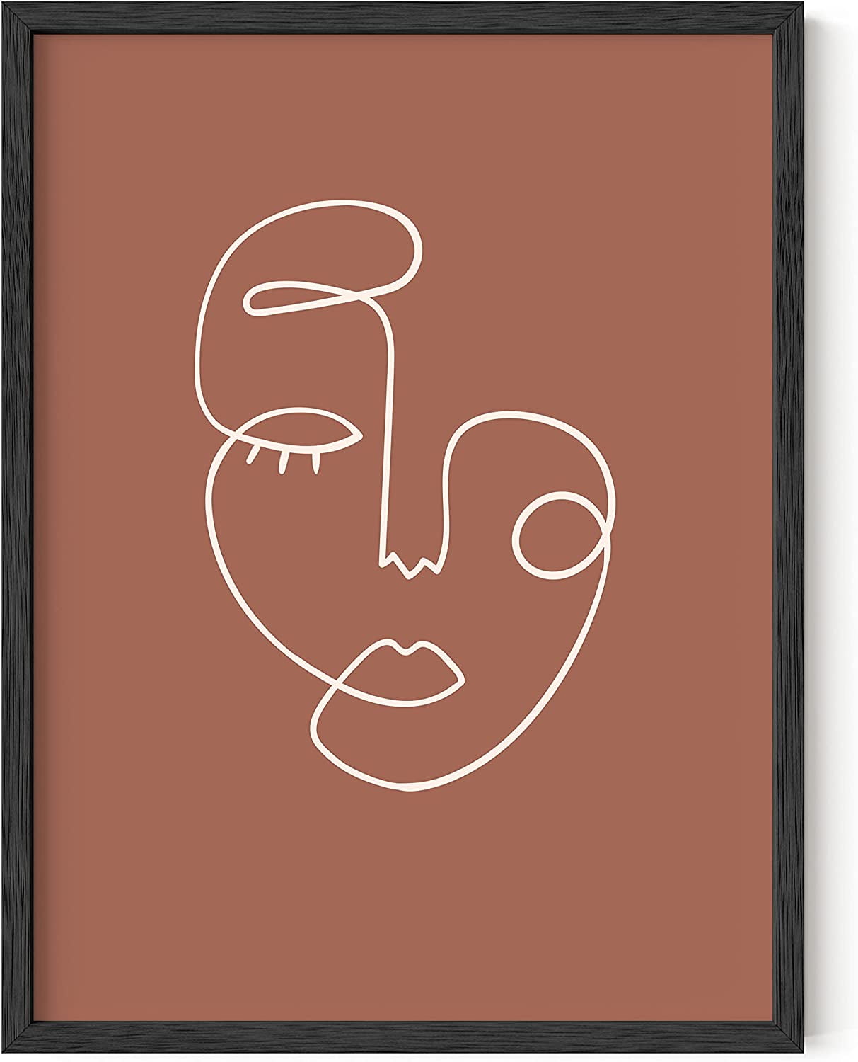 Clay Abstract Face Line Drawing Wall Art in Natural Frame