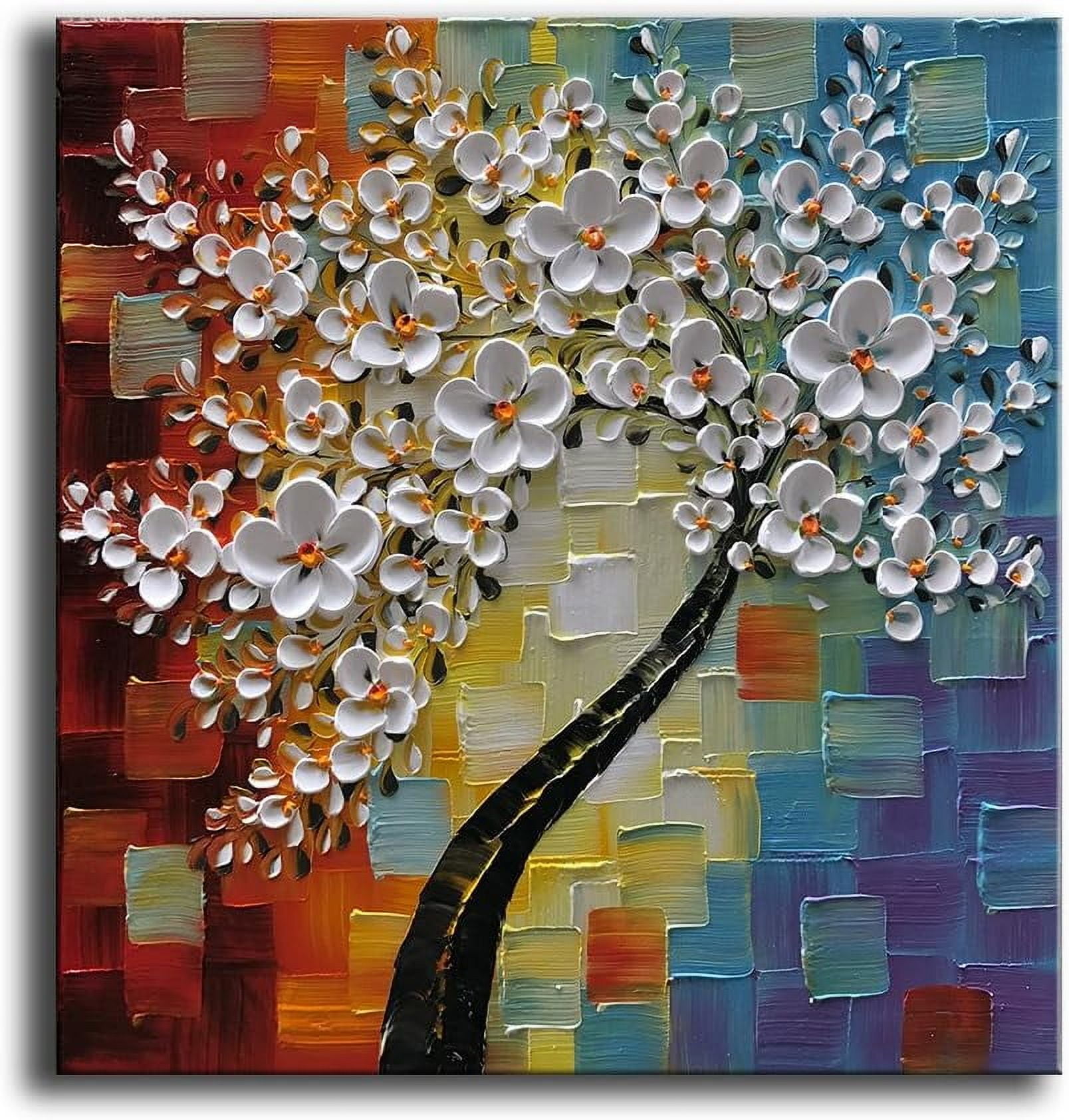 Hand-Painted Abstract Floral Oil Painting on Canvas, 24x24 inches
