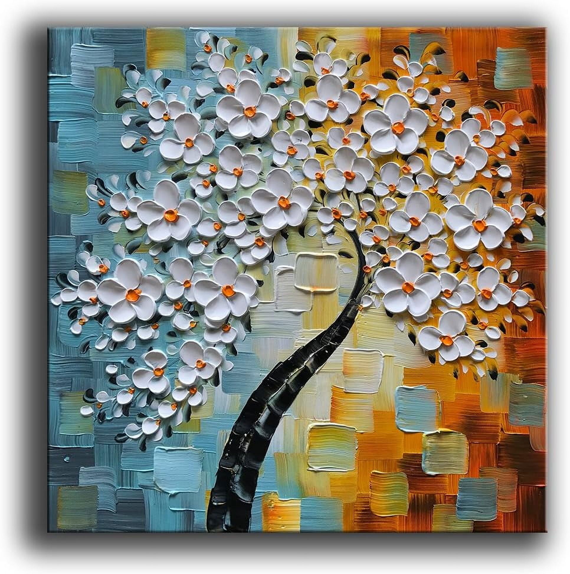 Hand-Painted Abstract Floral Oil Painting on Canvas, 24x24 inches