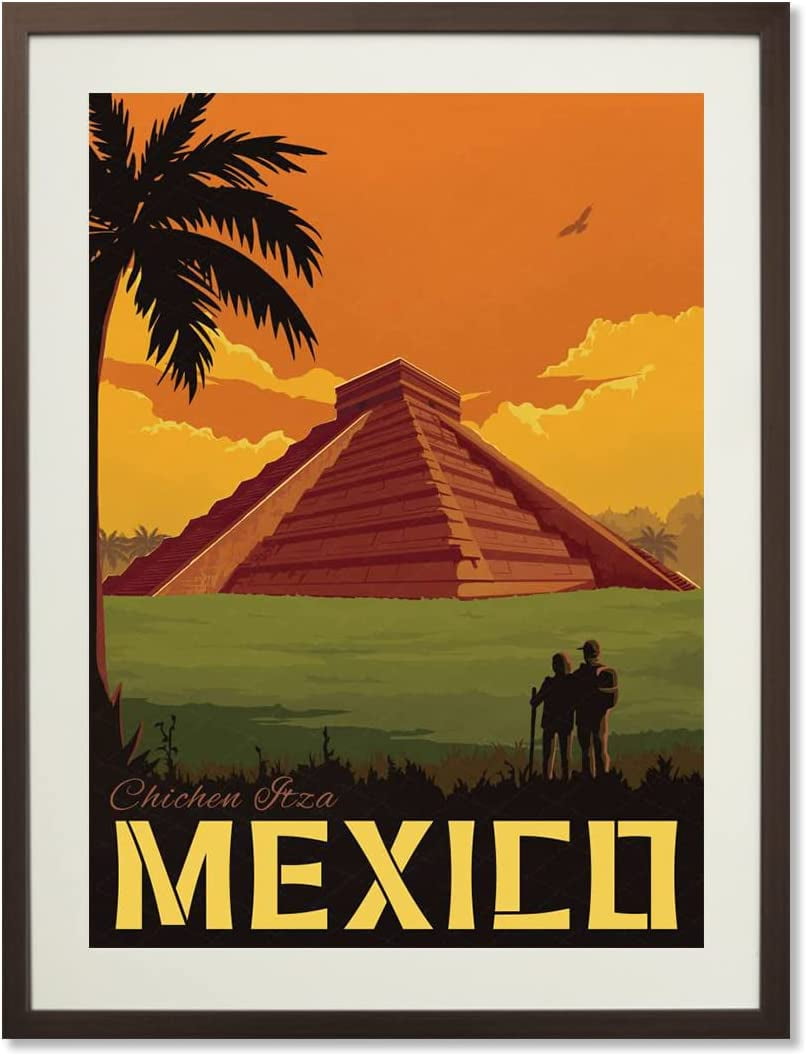WBBART Mexiko Poster Chichen Itza | Leinwand Kunst 60x90cm | Vintage Reiseposter