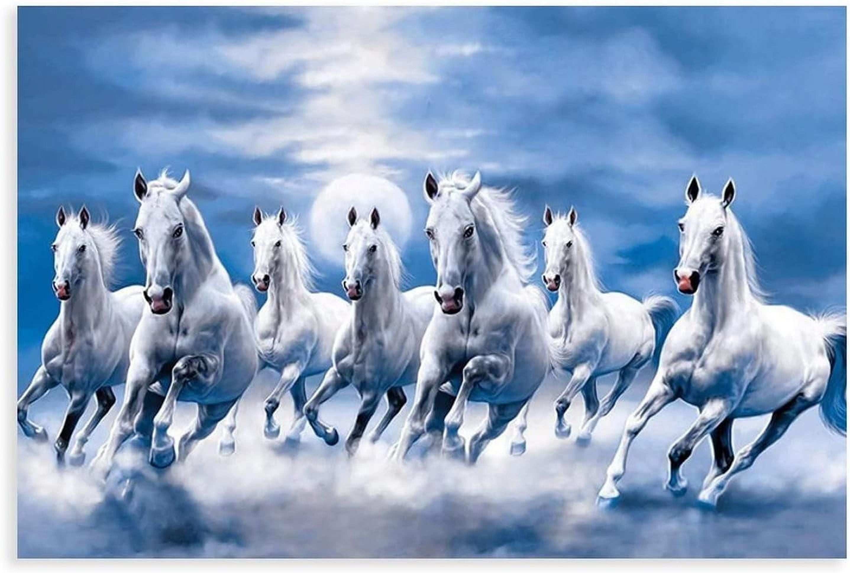 Majestic White Horses Running Landscape Canvas Art
