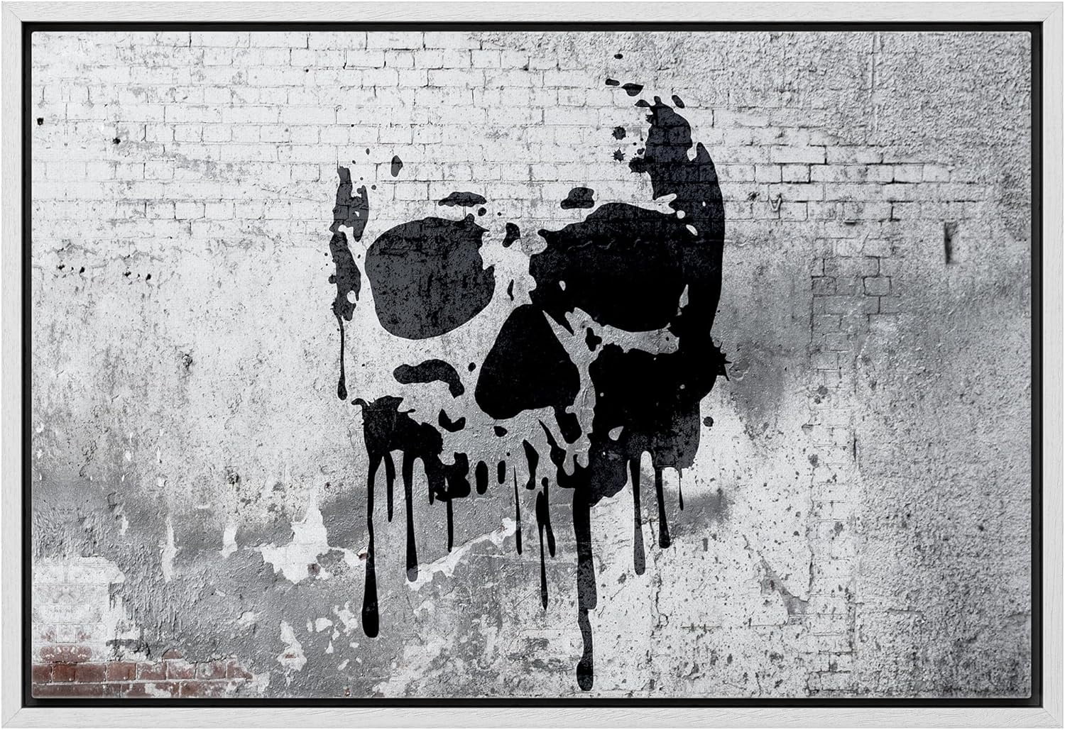 Melting Skull Abstract Art on Gray Canvas, 16" x 24"
