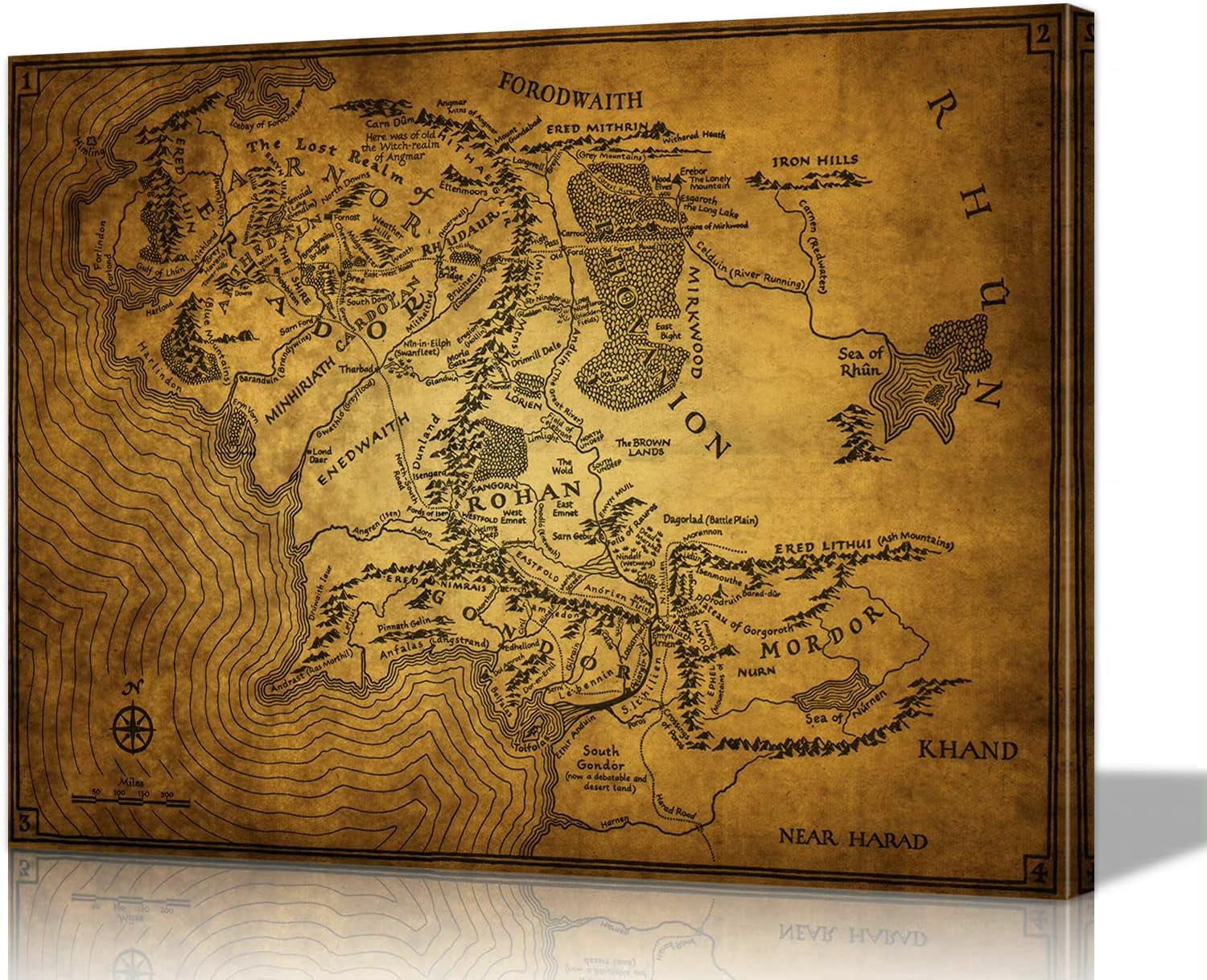 Asdg12sMiddle Earth Map Canvas Wall Art Lord of The Rings Poster Middle ...