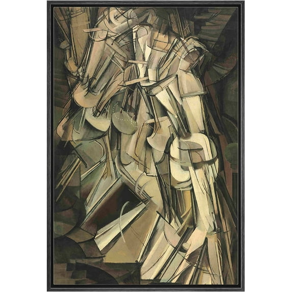 Asdg12sNude Descending a Staircase No. 2 by Marcel Duchamp Framed Canvas Print Wall Art Famous Painting Reproduction Black