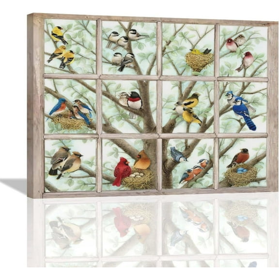 Asdg12sRustic Birds Wall Art Farmhouse Hummingbirds on Branch Pictures Wall Decor Window View Colorful Birds Print Painting Artwork for Kitchen Bathroom Bedroom Living Room Ready to Hang
