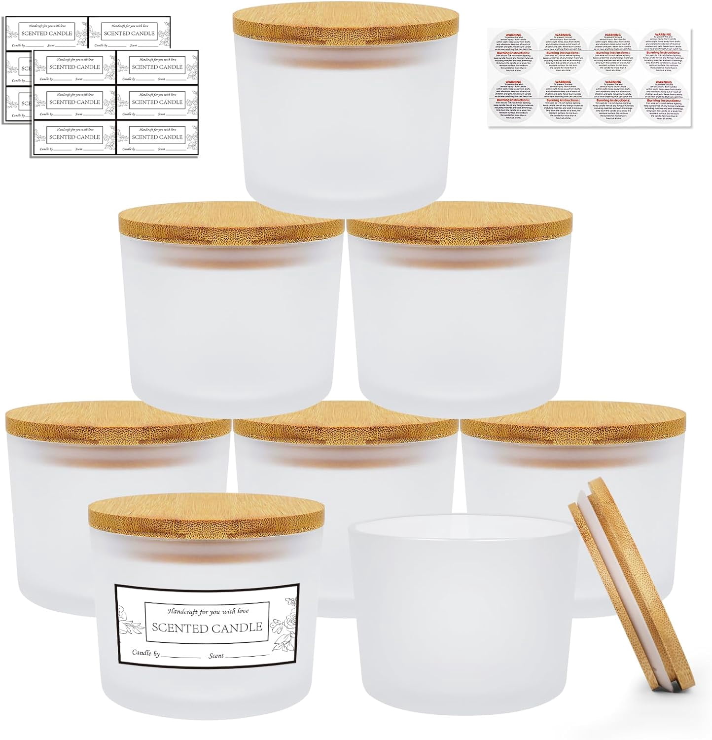 Asdg13s-12 Pack 12 OZ Frosted Glass Wide Mouth Candle Jars for Making ...