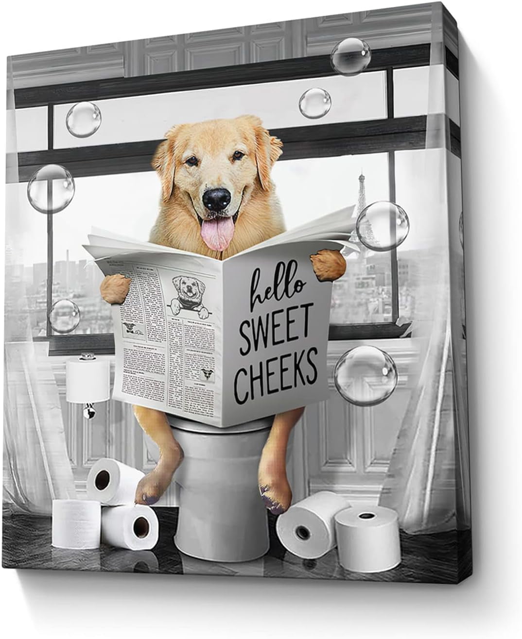 Asdg76s-Funny Bulldog Wall Art Black and White Dog Bathroom Print ...