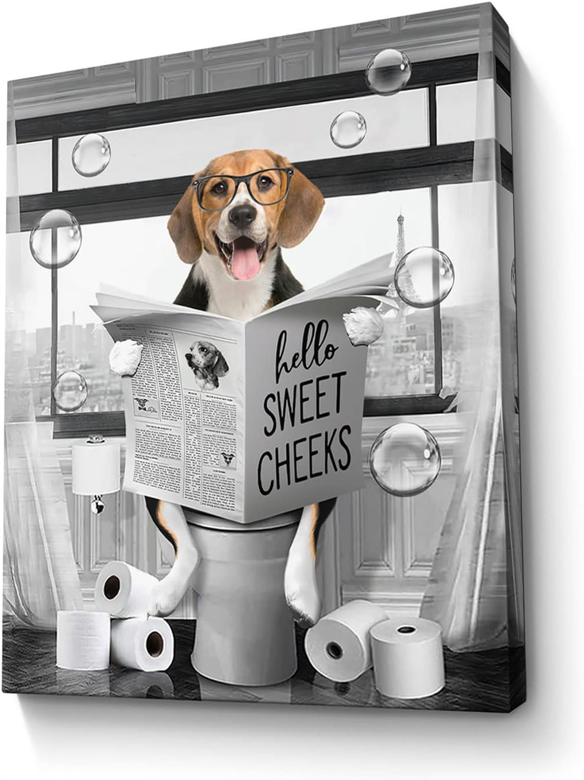 Asdg76s-Funny Bulldog Wall Art Black and White Dog Bathroom Print ...