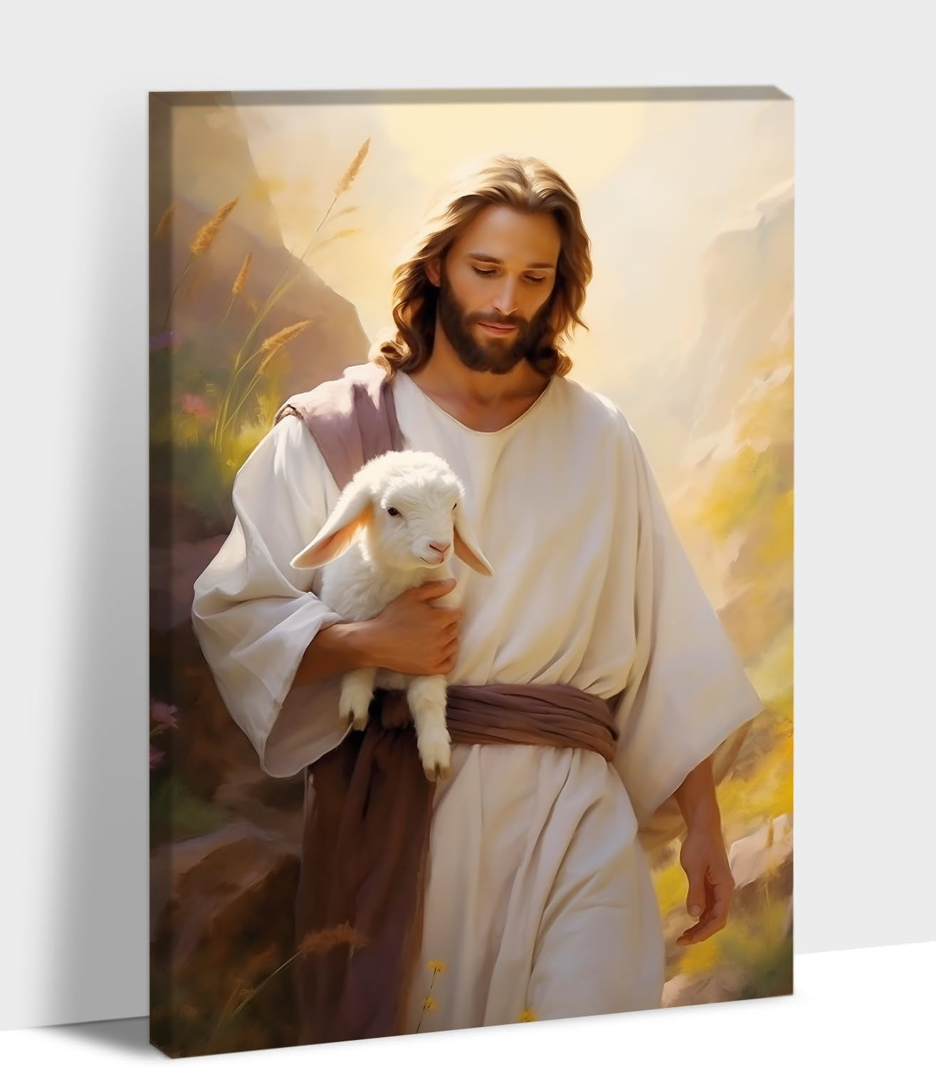 Jesus Holding Lamb Religious Canvas Wall Art 12" x 18"