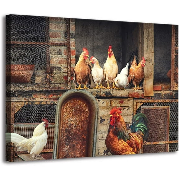 Asdg76s-Kitchen Chicken Picture Wall Art Farm Rooster Painting on Canvas for Farmhouse Rustic Bathroom Walls Decor 15x12