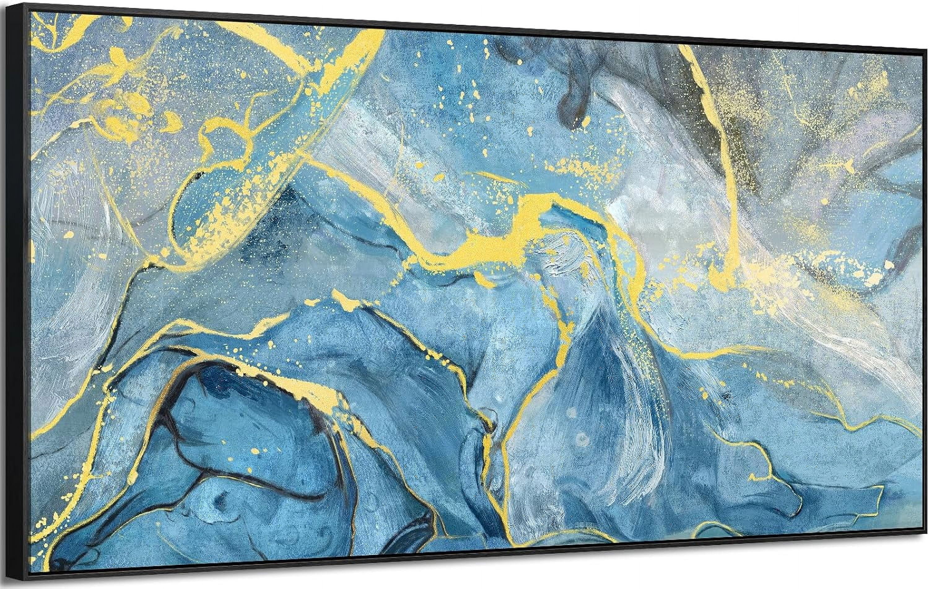 Asdg76sLarge Black Framed Wall Art for Living Room Blue Abstract