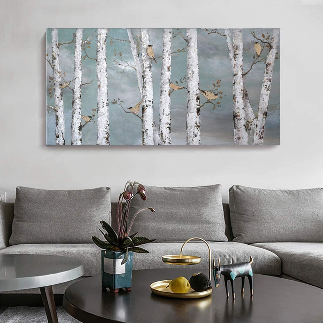 Asdg76s-Large Tree Wall Art Hand-Painted Landscape Forest Oil Painting ...